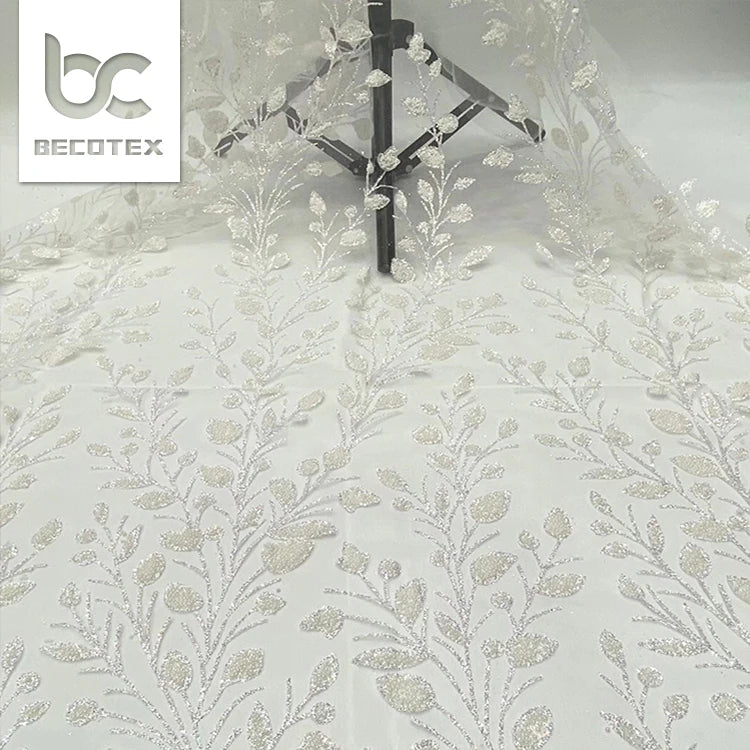 2026 Luxury White Nylon Glitter Mesh Tulle Fabric for Bridal