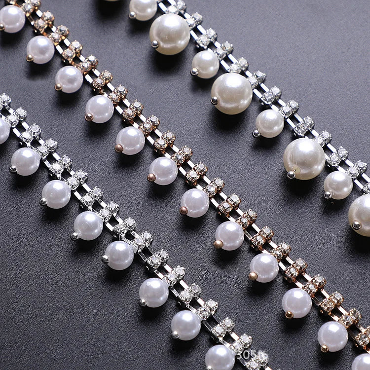 Small Bridge Plastic Beads Decorative Diamond Pearl Metal Rhinestone Chain Sew-On Shining 8 Facets Flatback for Garment Bags