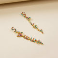Exaggerated Colorful Crystal Letter Dangle Earrings Asymmetrical Long Rhinestone Alphabet Salty Sweet Pendant Earrings Women