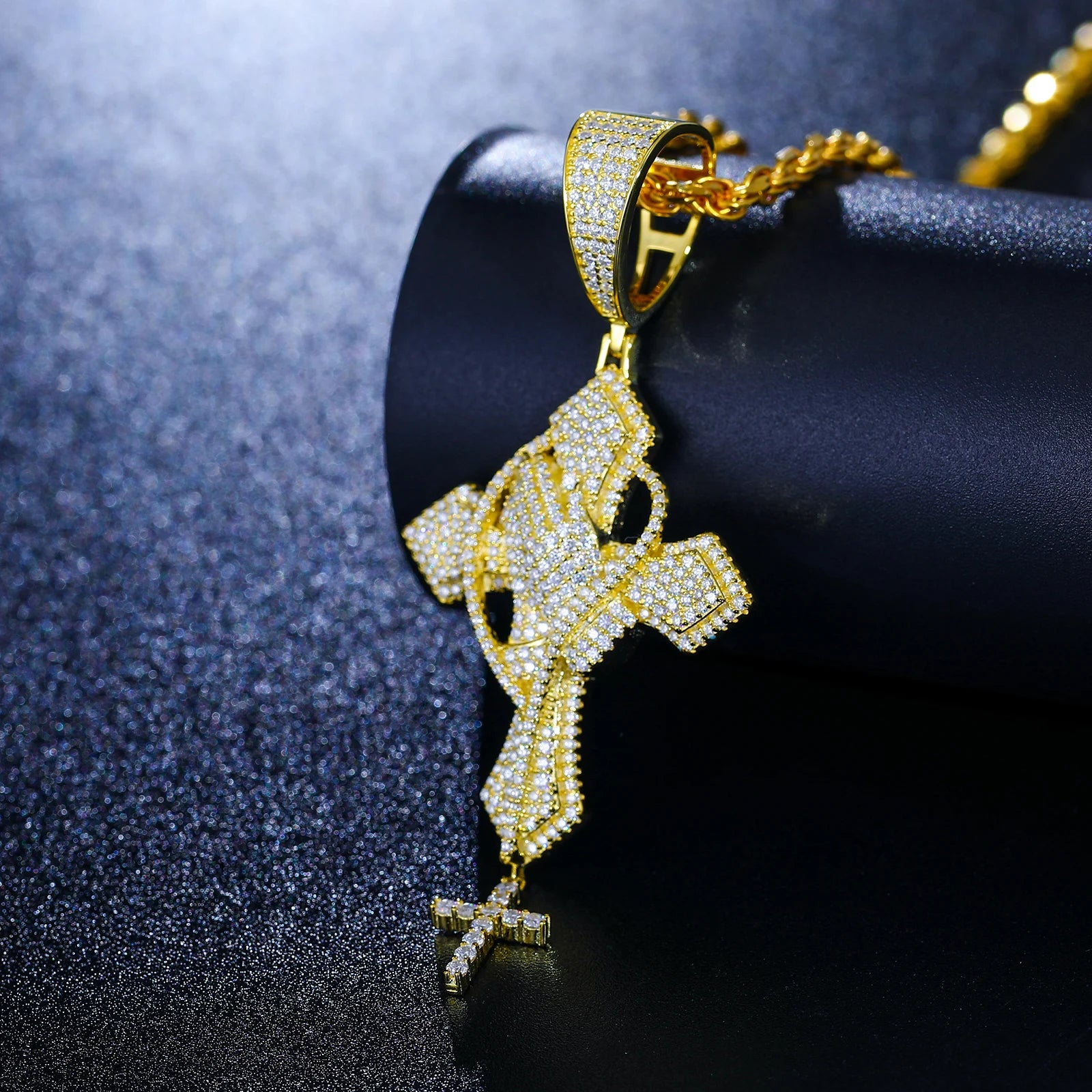 Sterling Silver 925 Cross Necklace Moissanite 18K Gold Plated Classic Religious Pray Hand Hip Hop Jewelry for Men