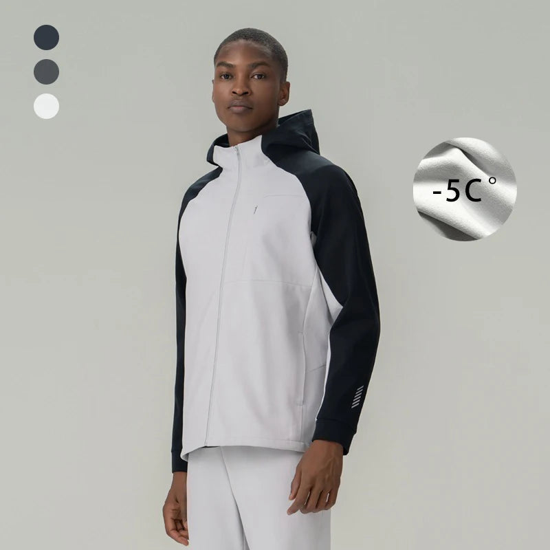 2024 Men's Casual Sports Hooded Jacket Warm Autumn Outdoor Fleece with Zipper Fashionable Knitted Outerwear for Winter
