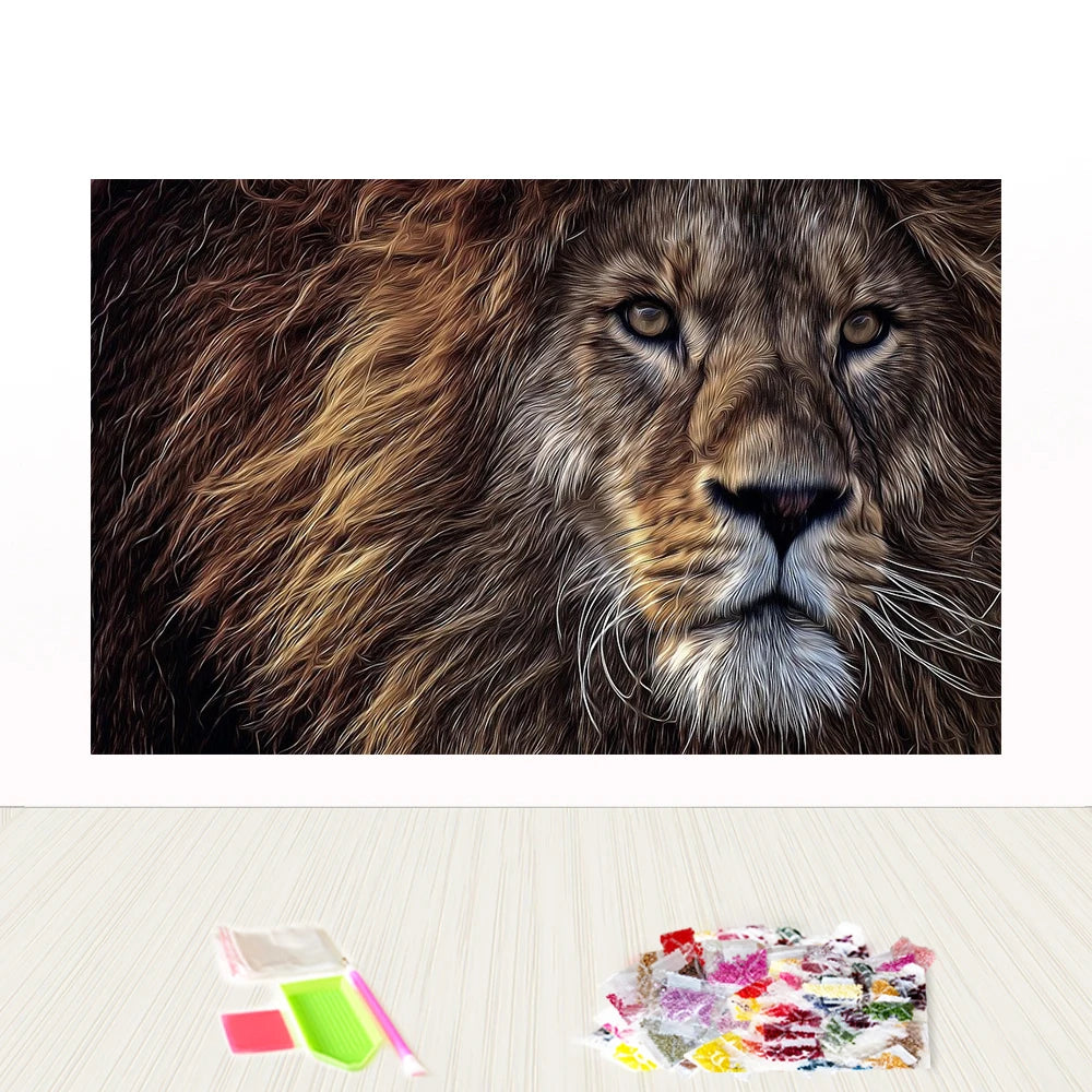 Hot Sale 3d Puzzle Majestic king lion Round Full Drills Diamond Mosaic Painting for Adults Home Decoration