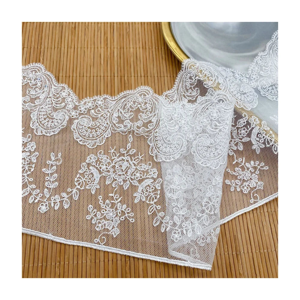 Wholesale13.5cm Tulle Mesh Water Soluble Polyester Floral Lace Embroidered for Curtain Clothes Lolita Dress Handcraft Decoration