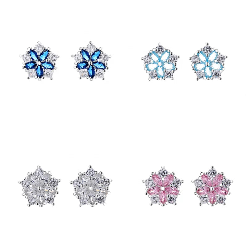 Fashion Vintage S925 Aaa Blue Cubic Zirconia Sterling Silver Snowflake Stud Earring Women Jewelry Supplier