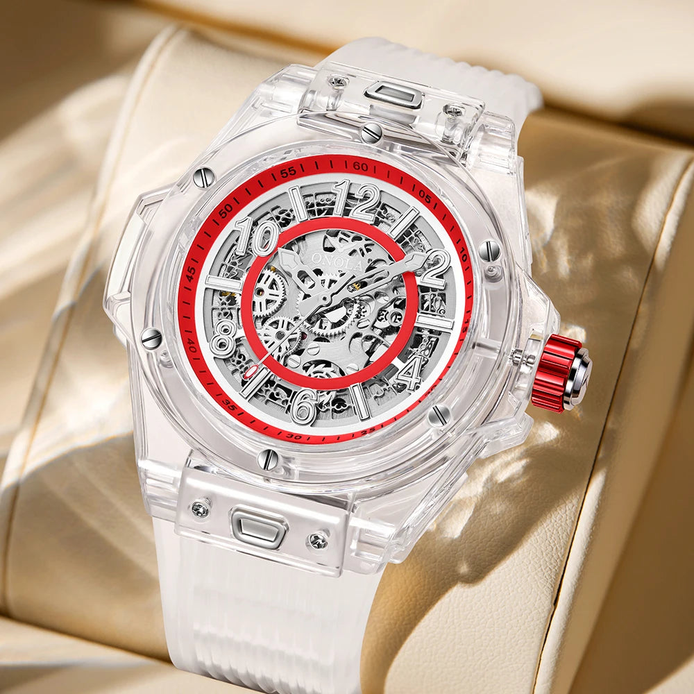 ONOLA ON3836 New Silicone Strap Transparent Hallow Out Orologi Wrist Mechanical Automatic Watches for Men