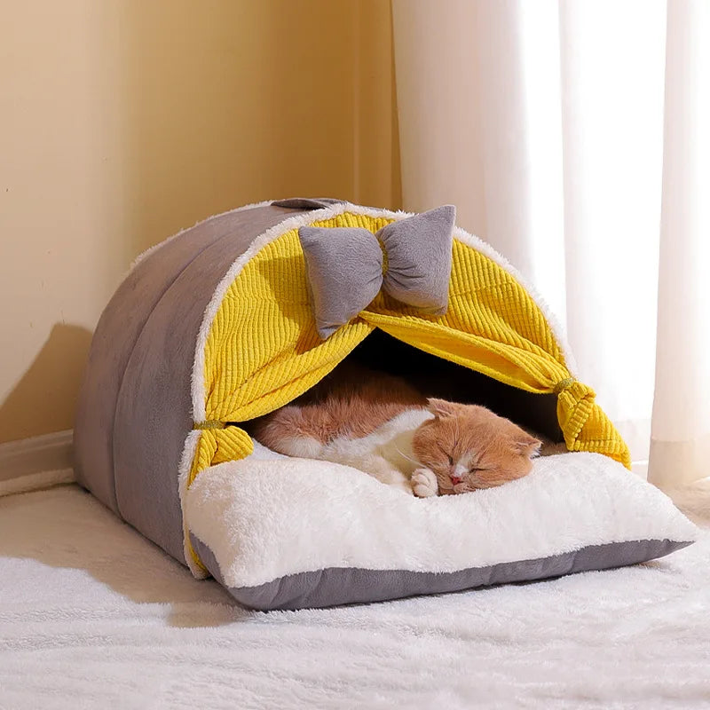 Warm Pet Bed for Dogs Cats Semi-enclosed Kennel Soft Nest Tent Pet Supplies Cat House Winter Cat Bed Pet Cave