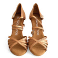 New Arrival Brown Satin Glitter Latin Salsa Ballroom Dance Shoes for Women with 7cm Heel Dancing Sport Shoes