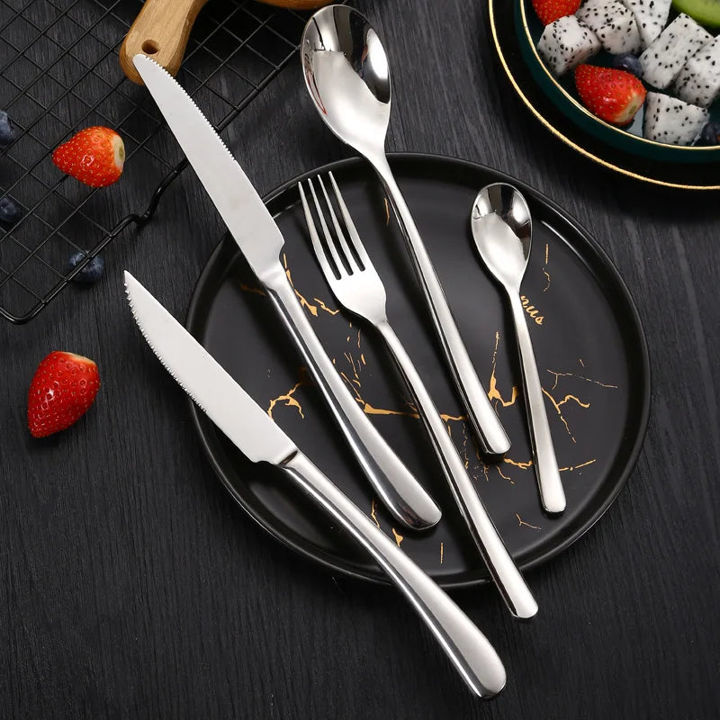 Wholesale Luxufy  Heavy Thick Fork Knife and Spoon Set Stainless Steel Cutlery Set Flatware Silverware Set