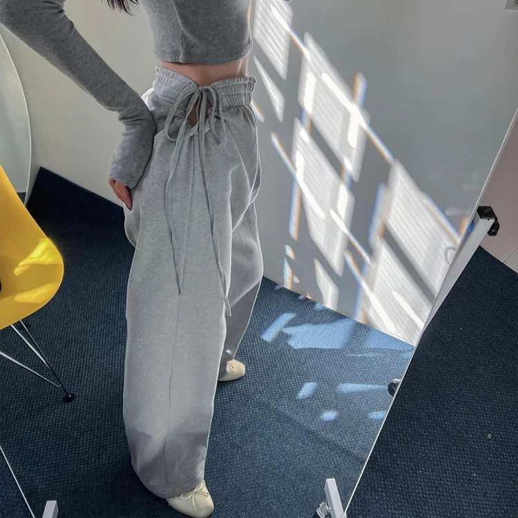 Wide Leg Sweatpants Drawstring High Waist Loose Fit Casual Joggers Baggy Lounge Pants Streetwear Y2K Fashion Trousers for Women