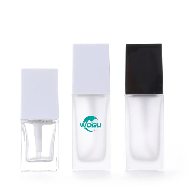 Skincare Cosmetic Packaging 20ml 30ml 50ml square Black Top Serum Glass Lotion Pump Bottle
