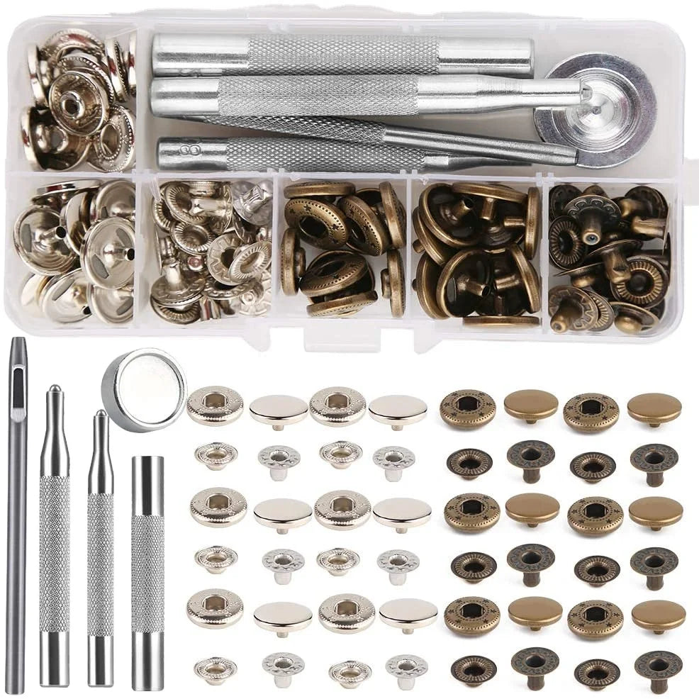 85pcs/box Leather Snap Fasteners Kit Press Stud Stainless Steel Buttons for Marine Boat Canvas with Punching Tool Set Tool Kit