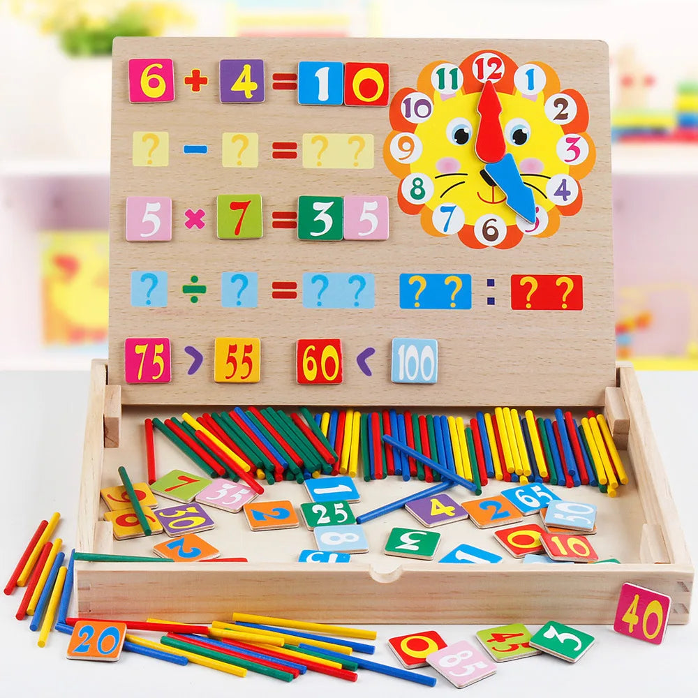 Wooden Multifunction Counting Stick Spelling Alarm Clock Digital Operation Box Preschool Teaching Aids Toys