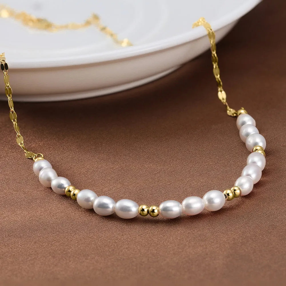 RINNTIN GPN67 Wholesale Fashion Latest Design Women Fresh Water Pearl Beaded Necklace 925 Sterling Silver Pearl Choker Necklace