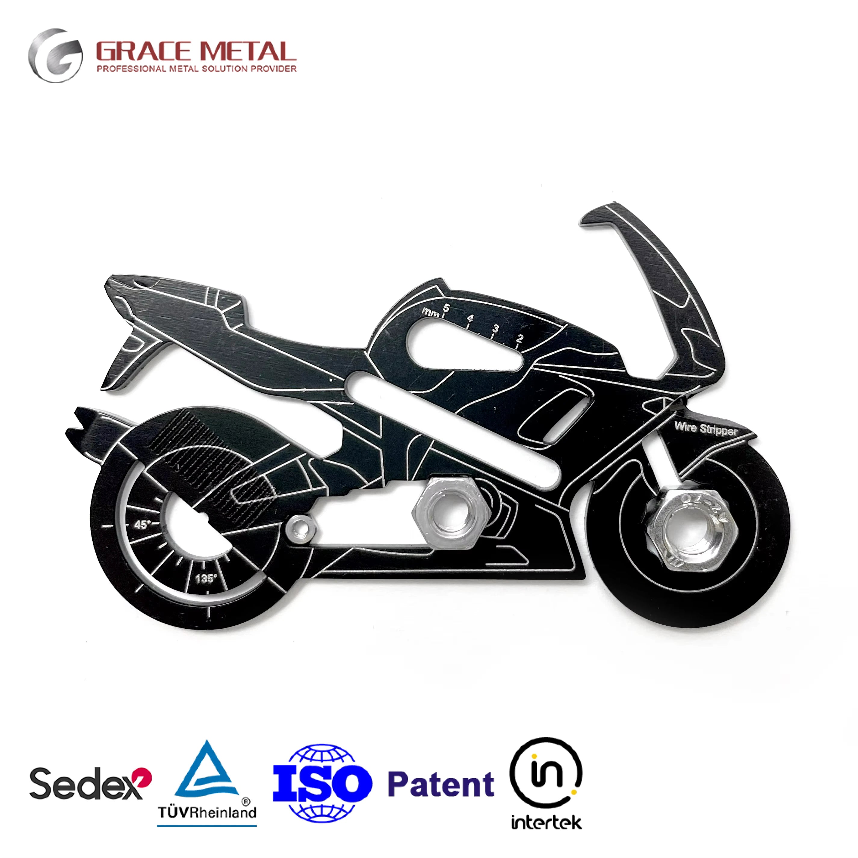 18-in-1 Racing Motorbike Shaped Keychain Fun EDC Gift with Silk Screen Printing Bottle Opener Function