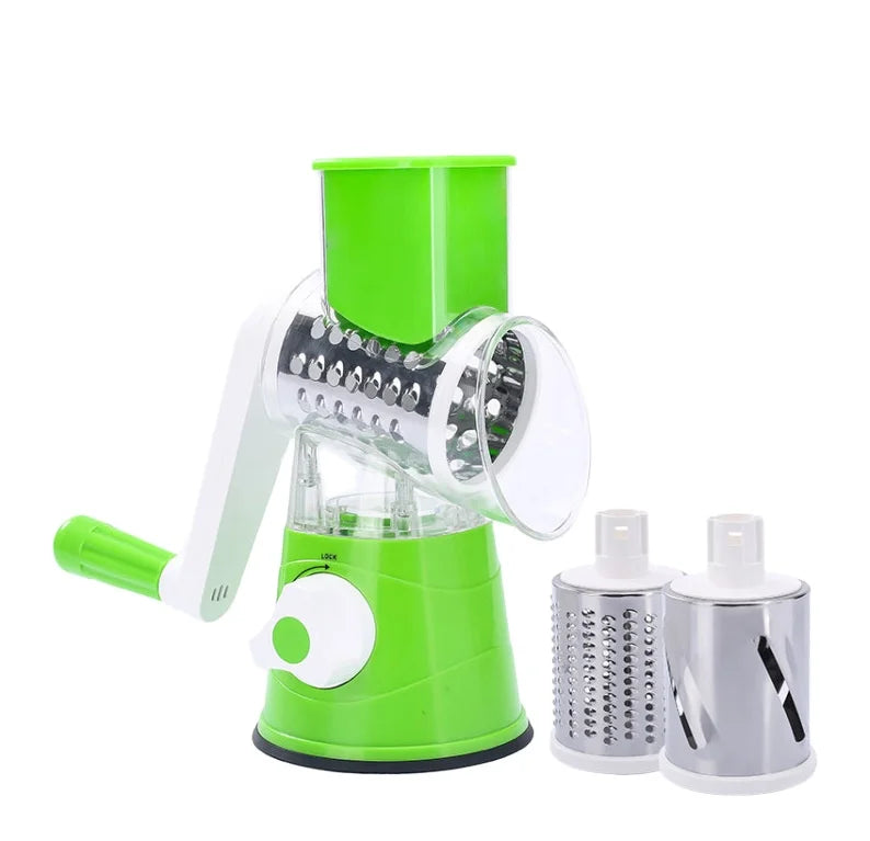 Hot Sale 3 in 1 Rotary Vegetable Slicer with Handle Nuts Grinder Cheese Shredder Potato Spiralizer Salad Tools