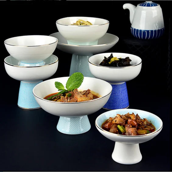 Commercial Restaurant Ecofriendly Ceramic Goblet Bowl 40 Oz Unique Heatable Freshness Preservation Newborn Serving Cold Dish
