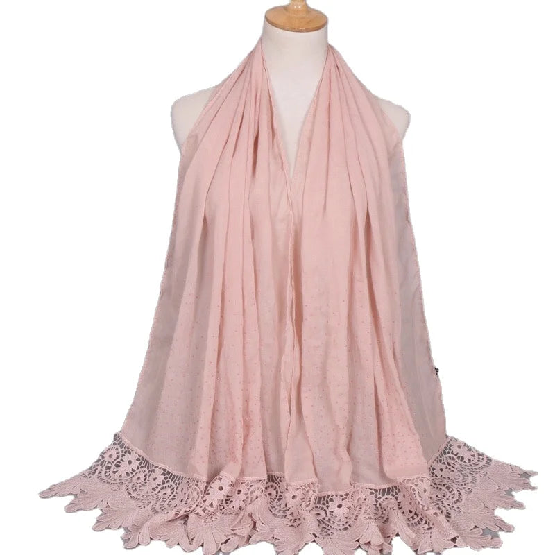 Hotselling Lace Cotton Viscose With Diamond Scarf Hijab Shawls for Muslim Ladies Malaysia Embroidery Headband