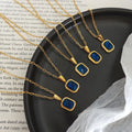 INS Style Simple Niche Design Blue Crystal Box Pendant Clavicle Chain Waterproof Stainless Steel Necklace Women Jewelry