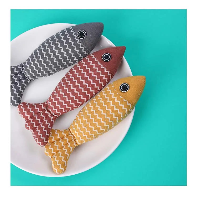 Durable Eco-friendly Linen Cute Catnip Fish Chew Toy for Cats-Funny Design Wholesale