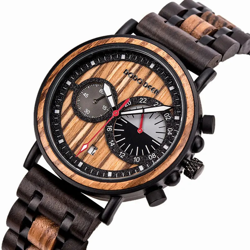 Stylish Luxury Men's Stainless Steel Watch Luminous Hands OEM Antique Fashionable Wood Dial Display Pointer