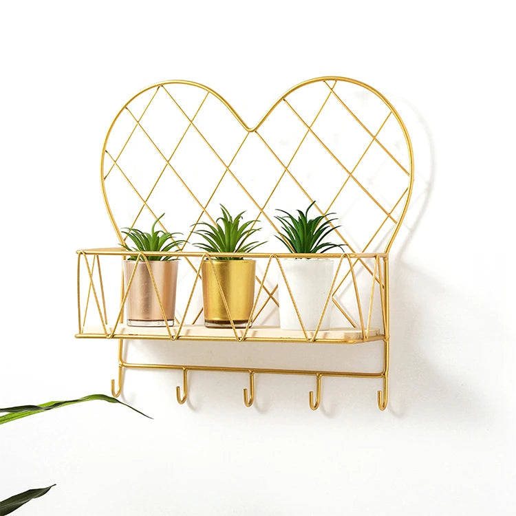 Modern Nordic Gold Iron Multifunction Storage Wall Shelf for Flower Pot and Home Living Room Bedroom Hanging Decor