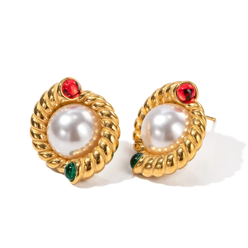 Classic French Style Pearl Stud Earrings Waterproof Gold Plated Irregular Stainless Steel Earrings for Women Fashion Earrings