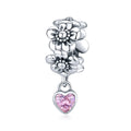925 Sterling Silver Pink Zircon Heart Bead Factory Wholesale Blossom Flower Charm for Women Bracelet Pendant Jewelry SCC1485
