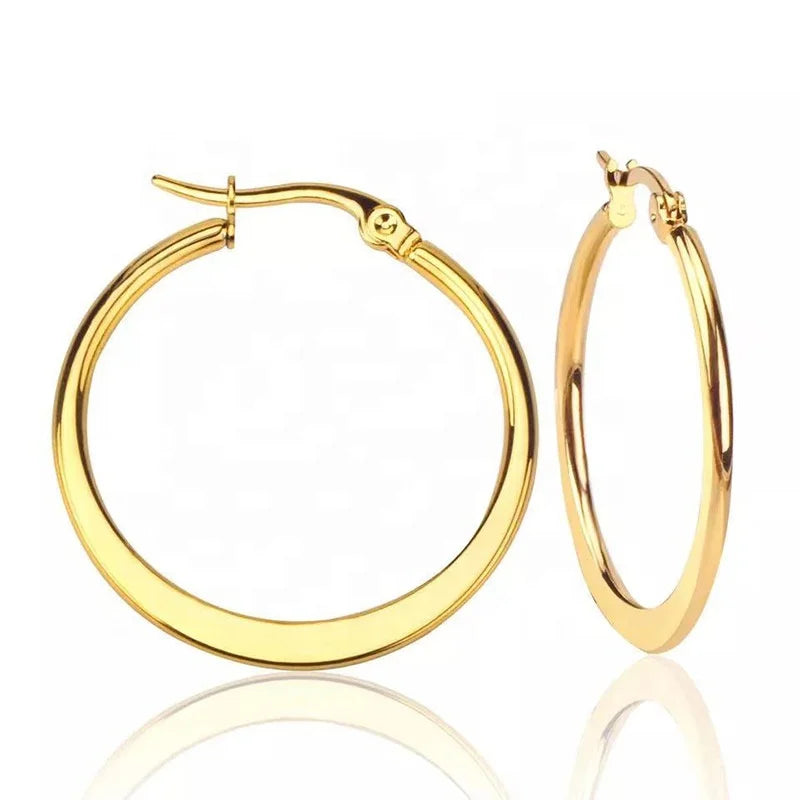 New Fashion Stainless Steel Big Flat Hoop Clip on Earring for Girl and Women