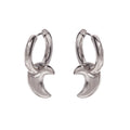 2023 New Arrival Stainless Steel Silver Solid Moon Pendant Circle Hoop Earrings for Women Huggie Earrings
