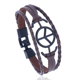 Wholesale Men's Fashion Leather Bracelet Peace Accessories Bangle Mens Jewelry