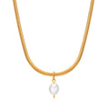 High Grade 18K Gold Plated Anti Tarnish Pearl Pendant Snake Chain Stainless Steel Necklace for Lady