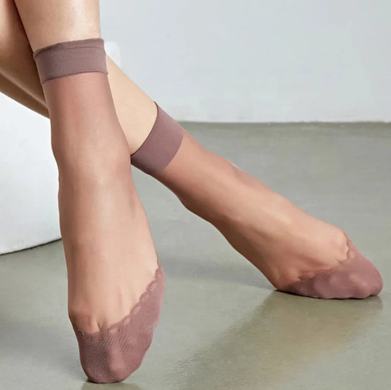 Silky Skin Crew Dress Cartoon Transparent Lace Women Summer Thin Mesh Socks Daily Use
