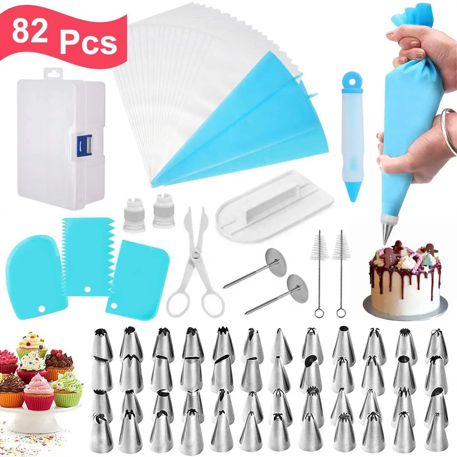 New 82 Piece Set Cake Decorating Equipment Tool Set Piping Tips Pastry Icing Bags Nozzles Cake Decorating Tools
