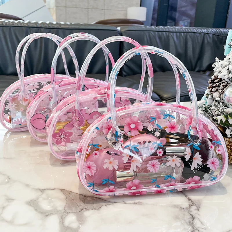 2pcs Hot Fashion Large-Capacity PVC Waterproof Transparent Cosmetic Bags Fresh Flower Pattern Design Portable Case Cosmetics