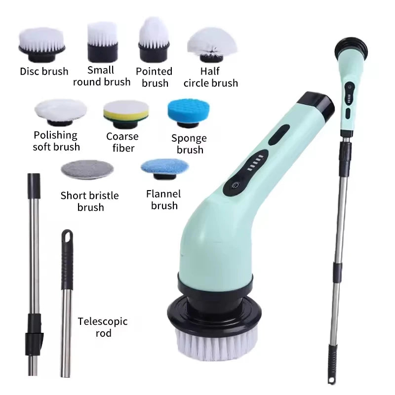 3/6/9 Replaceable Brush Head Power Cordless Electric Cleaning Brush With Adjustable Long Handle Electric Spin Scrubber