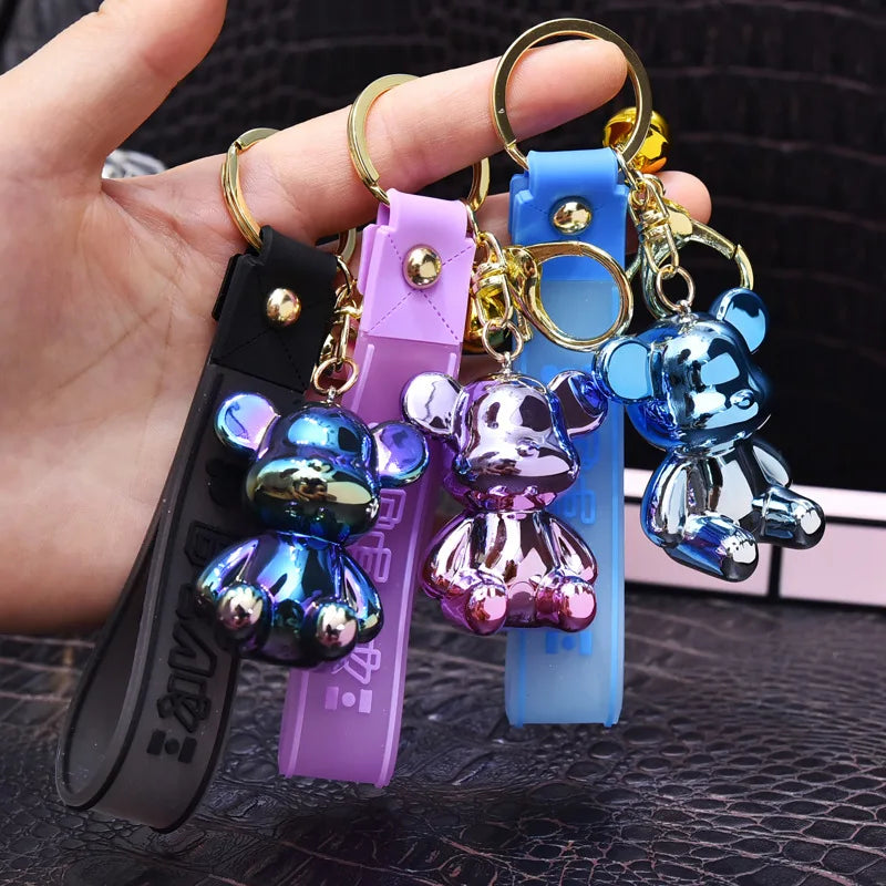 Factory Price Acrylic Colorful Bear Keychain Creative Couple Bag Car Pendent 3D Doll Bear Keychain Small Gift Wholesale