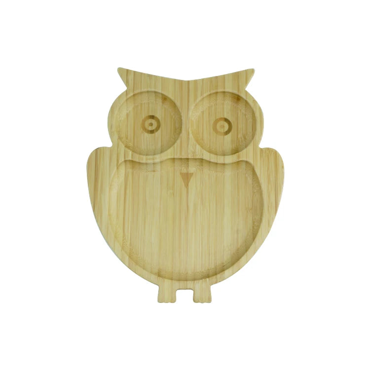 Animal Shaped Bamboo Portable Kids Feeding Plate Cartoon Design Dinnerware Gift Sets OEM Children Wooden Toys CNLF