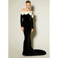 A9680 Factory Manufacturer Velvet Women Maxi Gown Dress Off-shoulder Long Sleeves Black Ladies Evening Dress