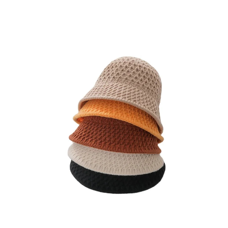 Fashion Custom Logo Solid Color Women Warm Winter Plain Fisherman Cap Handmade Crochet Wool Knit Bucket Hat