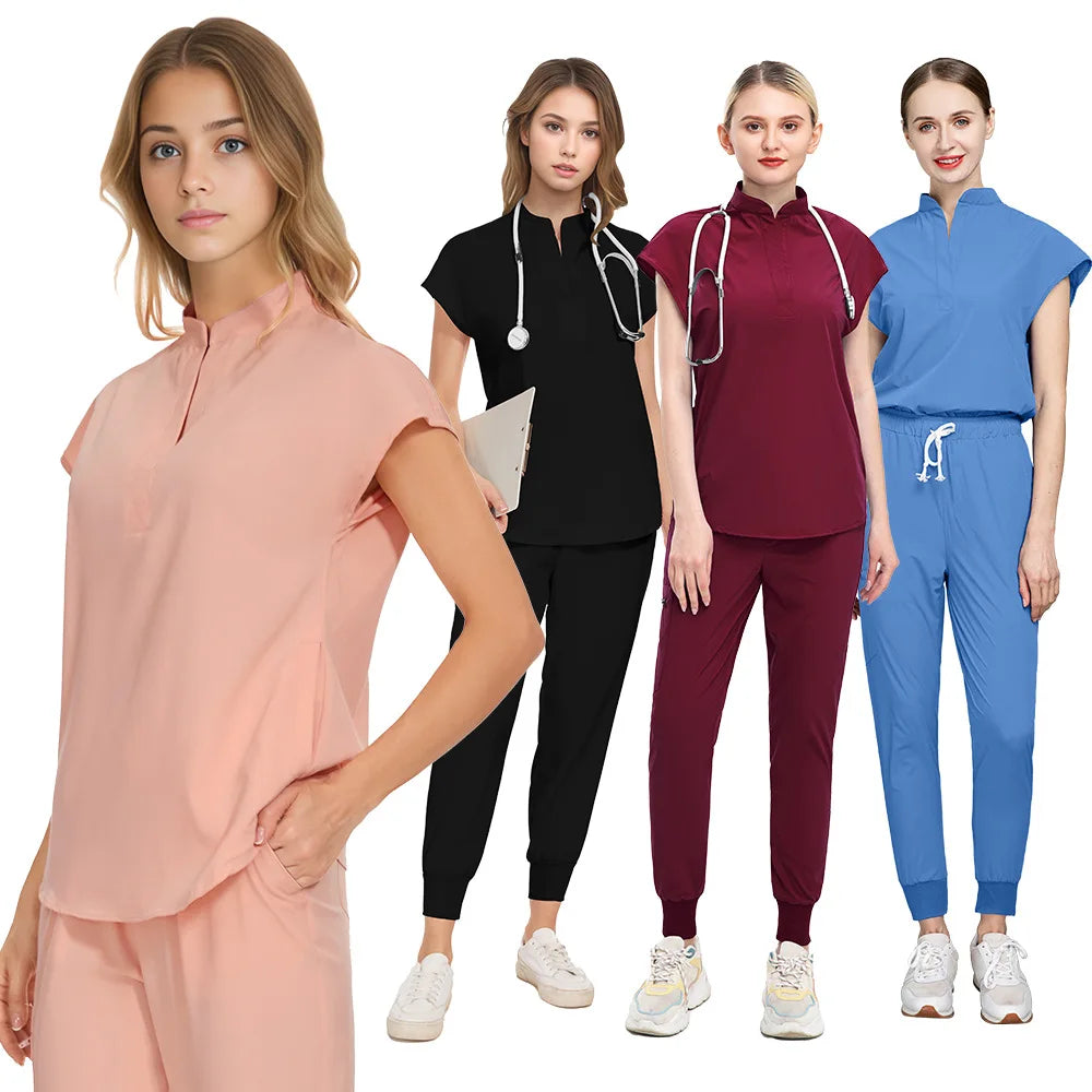 High Elastic Polyester Spandex Laboratory Clinic Nurse Surgical Scrubs Set SPA Beauty Salon Oem logo Women Scrubs Uniform MegaBDM