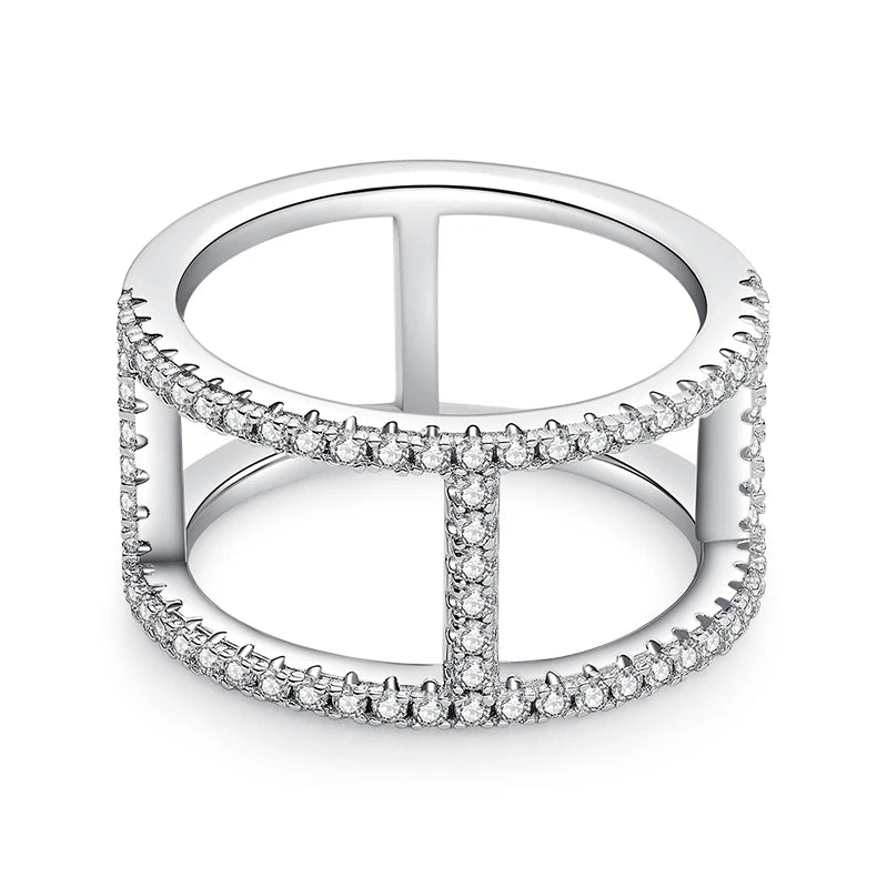 New Trendy Hip Pop White Gold Plated 925 Sterling Silver D Color Vvs 1.2mm Double Layer Moissanite Ring Fine Jewelry for Women