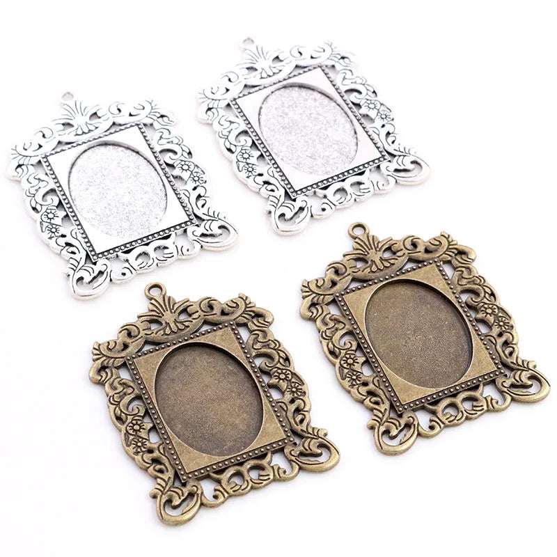 18x25mm Inner Size Square Pendant Blank Bezel Trays Antique Silver Bronze Cabochon Base Setting DIY Necklace Findings