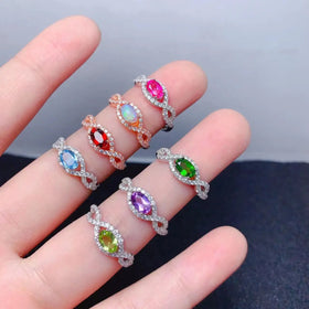Factory Supply 925 Sterling Silver Natural Gemstone Mood Change Color Rings Set for Women