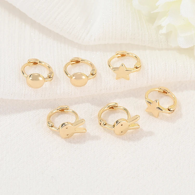 Fashion Cute Exquisite 14K Gold Plated Smooth Huggie Earrings Rabbit Star Sphere Customizable Korean Style Jewelry Hoop Earrings