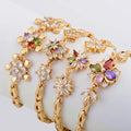 Luxury 18K Gold Plated Flower Femme Bracelet for Women Colorful Zircon Crystal Party Jewelry Gift Collares Para Mujer
