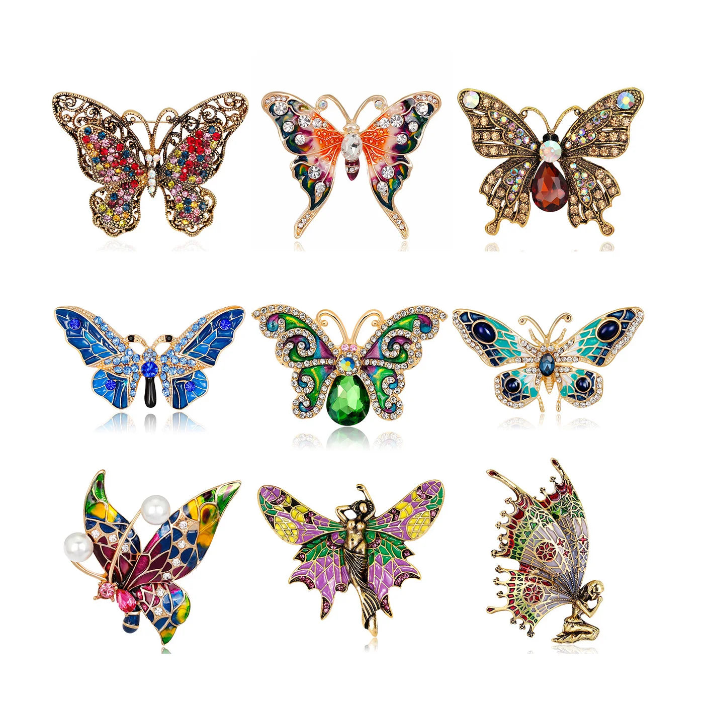 Vintage Butterfly Brooch Pin Rhinestones Fashion Mermaid Insect Girls Brooch Alloy Rhinestones Brooches Jewelry for Women