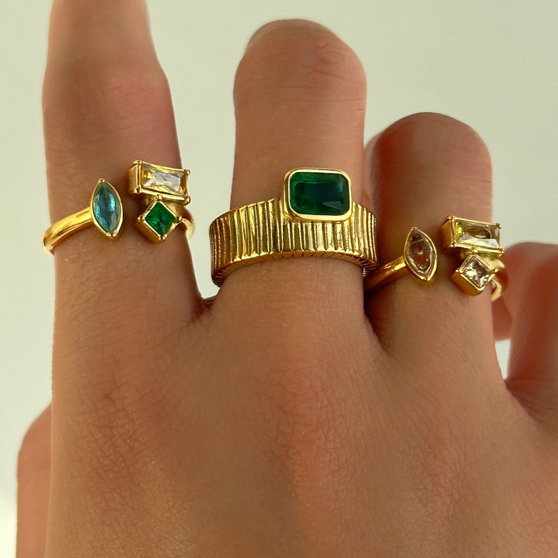 Fashion Jewelry 18k Gold Zircon Ring Open Finger Rings Waterproof Stainless Steel Jewelry Ring for Girls