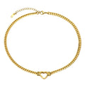 Vintage 18K Gold Plated Link Chain Necklace with Stainless Steel Hollow Heart Pendant for Anniversary Gifts for Women