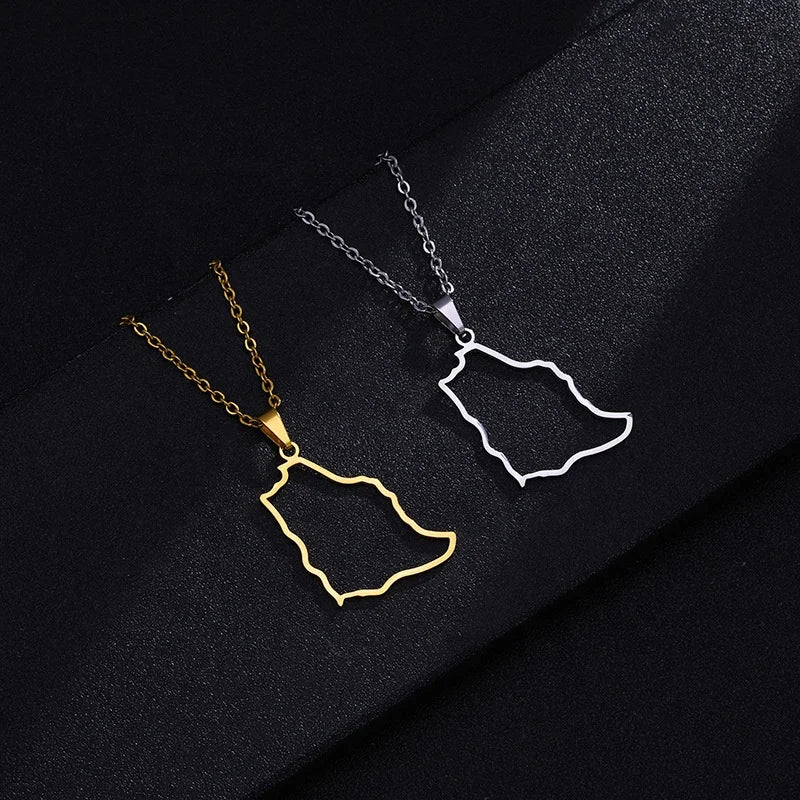 316L Stainless Steel 18k Gold Plated Saudi Arabia Map Necklace Hollow Out Saudi Arabia Pendant Necklace Saudi Arabia Necklace
