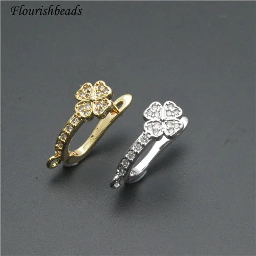 CZ Paved Cover Thin U Shape Brass Metal Gold Silver Plated Wholesale Fine Earring Hook Clasps for Dangle Earring Making